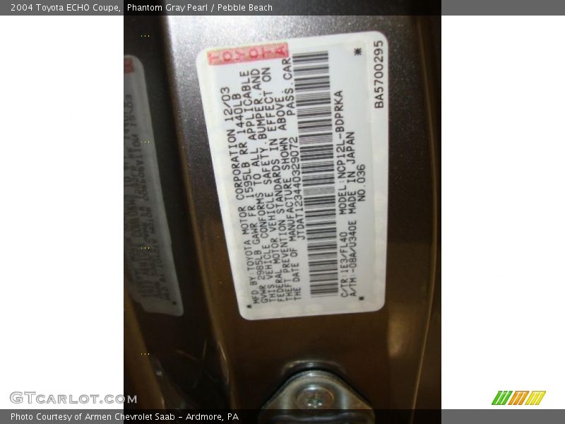 2004 ECHO Coupe Phantom Gray Pearl Color Code 1E3