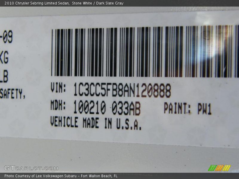 Stone White / Dark Slate Gray 2010 Chrysler Sebring Limited Sedan