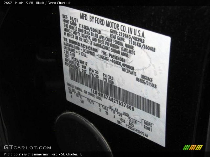 Black / Deep Charcoal 2002 Lincoln LS V8