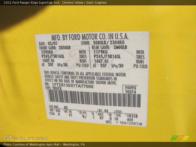 Chrome Yellow / Dark Graphite 2001 Ford Ranger Edge SuperCab 4x4