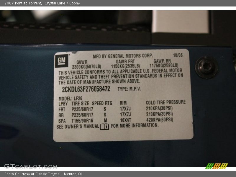 Crystal Lake / Ebony 2007 Pontiac Torrent