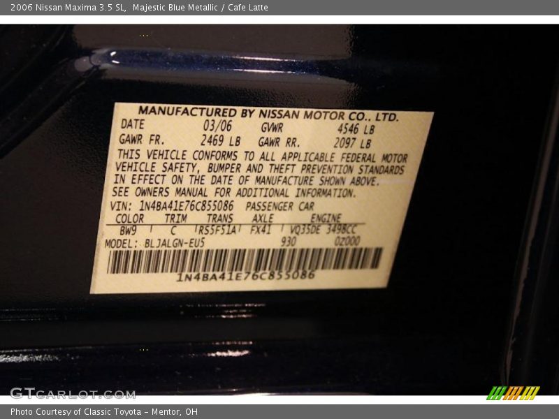 Majestic Blue Metallic / Cafe Latte 2006 Nissan Maxima 3.5 SL