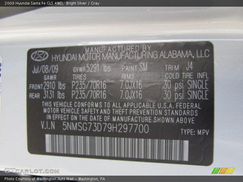Bright Silver / Gray 2009 Hyundai Santa Fe GLS 4WD