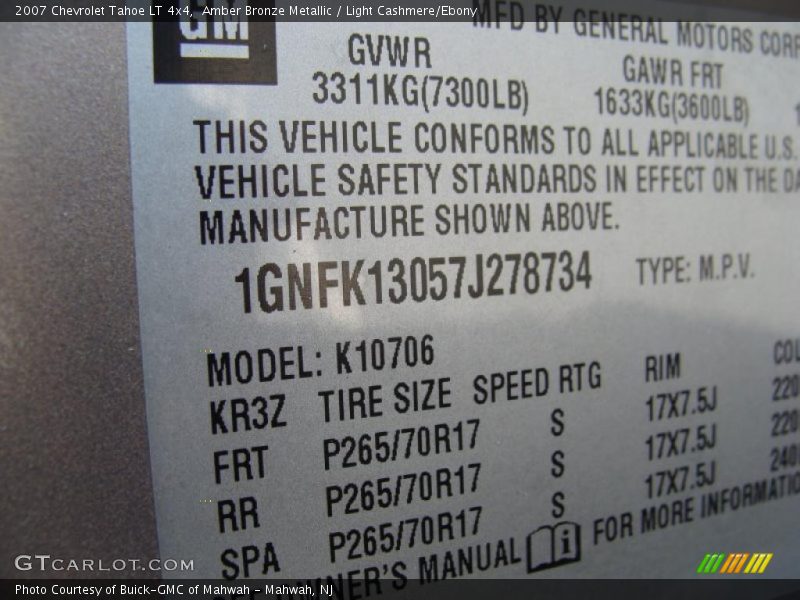 Amber Bronze Metallic / Light Cashmere/Ebony 2007 Chevrolet Tahoe LT 4x4
