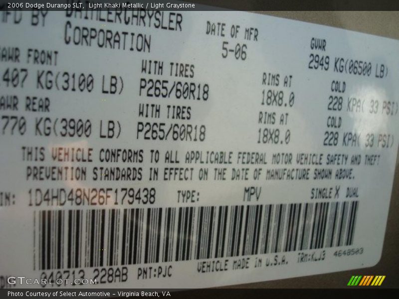 Light Khaki Metallic / Light Graystone 2006 Dodge Durango SLT