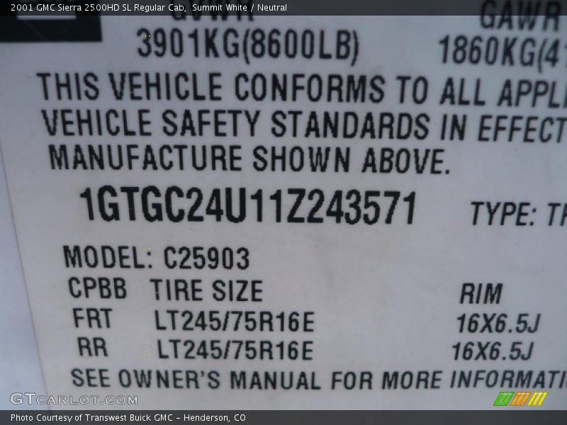 Summit White / Neutral 2001 GMC Sierra 2500HD SL Regular Cab