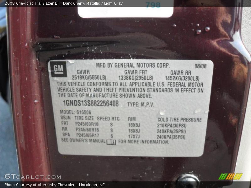 Dark Cherry Metallic / Light Gray 2008 Chevrolet TrailBlazer LT