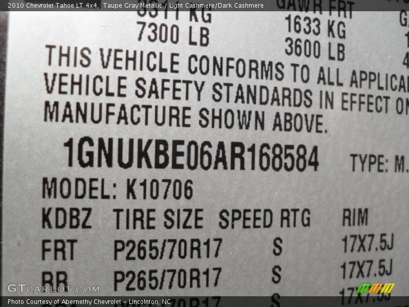 Taupe Gray Metallic / Light Cashmere/Dark Cashmere 2010 Chevrolet Tahoe LT 4x4