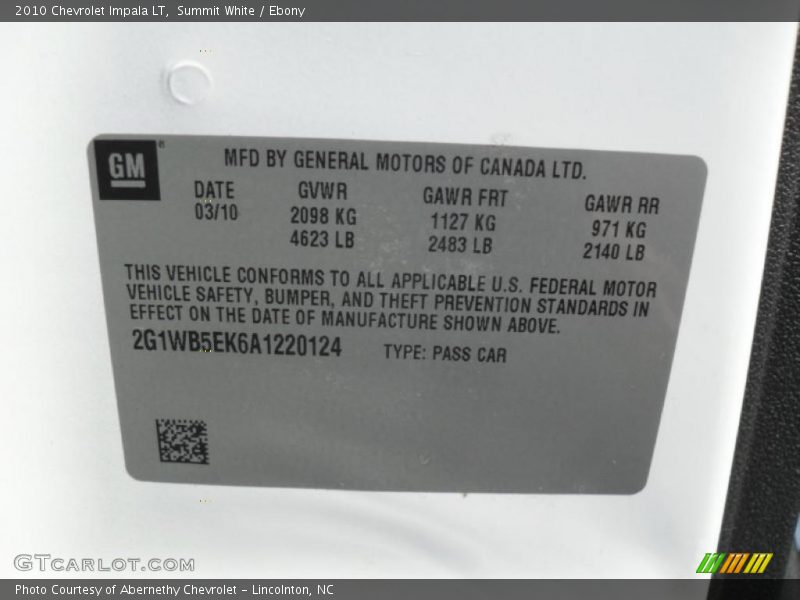 Summit White / Ebony 2010 Chevrolet Impala LT