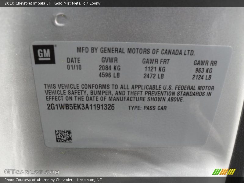Gold Mist Metallic / Ebony 2010 Chevrolet Impala LT