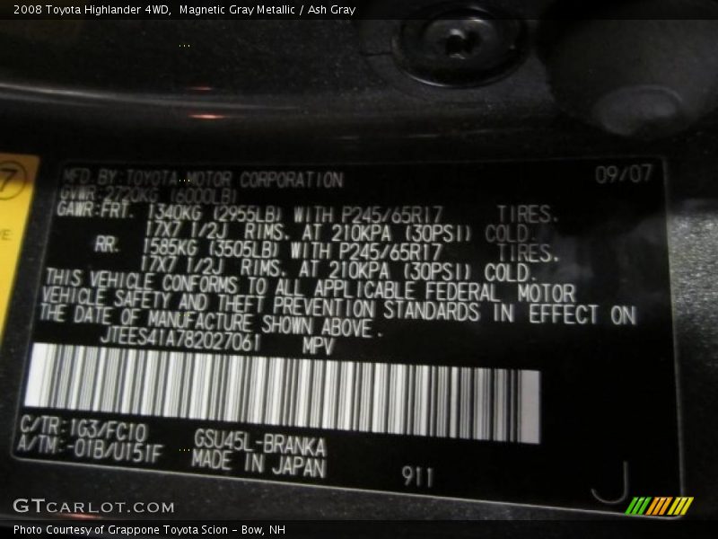 Magnetic Gray Metallic / Ash Gray 2008 Toyota Highlander 4WD