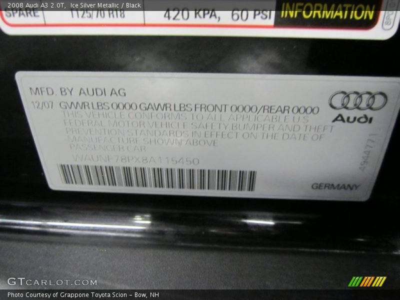 Ice Silver Metallic / Black 2008 Audi A3 2.0T