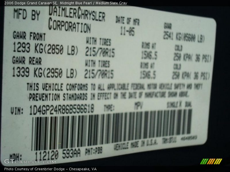 Midnight Blue Pearl / Medium Slate Gray 2006 Dodge Grand Caravan SE