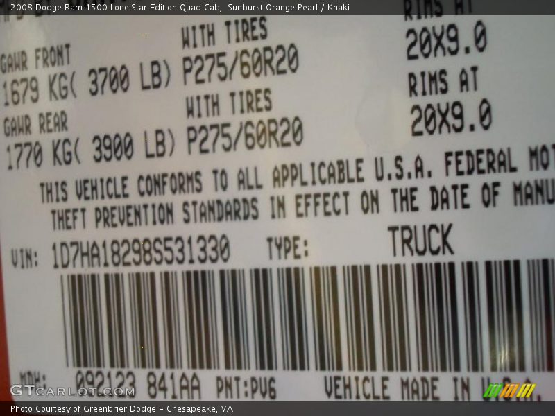 Sunburst Orange Pearl / Khaki 2008 Dodge Ram 1500 Lone Star Edition Quad Cab