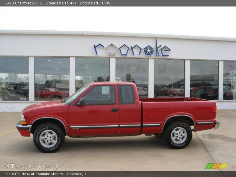 Bright Red / Gray 1998 Chevrolet S10 LS Extended Cab 4x4