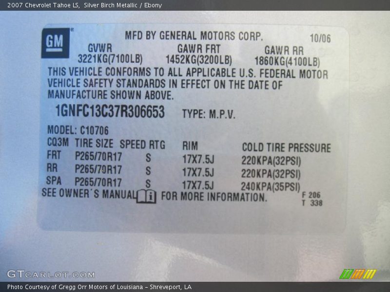 Silver Birch Metallic / Ebony 2007 Chevrolet Tahoe LS