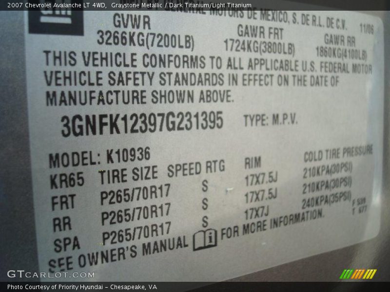 Graystone Metallic / Dark Titanium/Light Titanium 2007 Chevrolet Avalanche LT 4WD