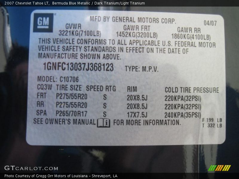 Bermuda Blue Metallic / Dark Titanium/Light Titanium 2007 Chevrolet Tahoe LT