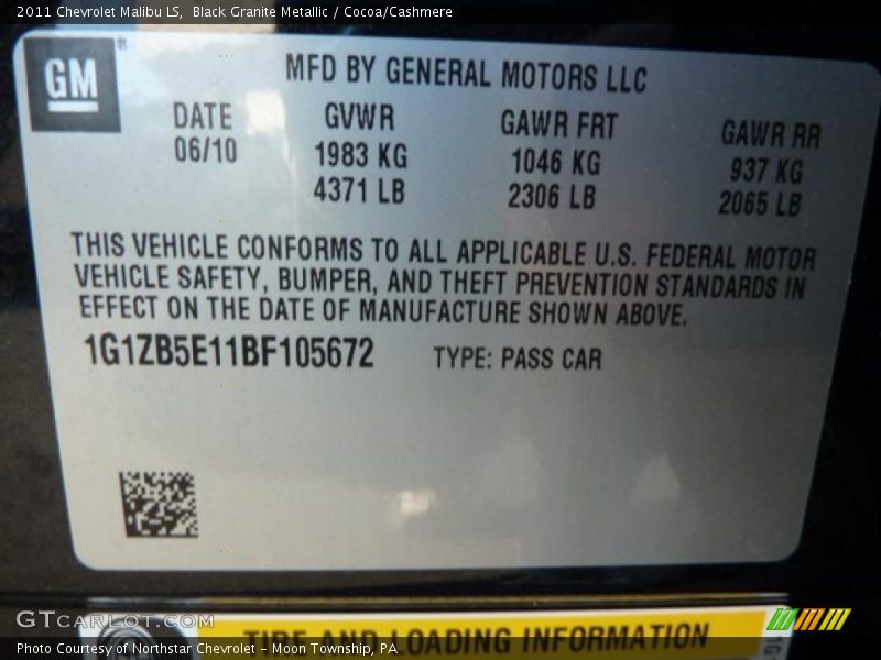 Black Granite Metallic / Cocoa/Cashmere 2011 Chevrolet Malibu LS