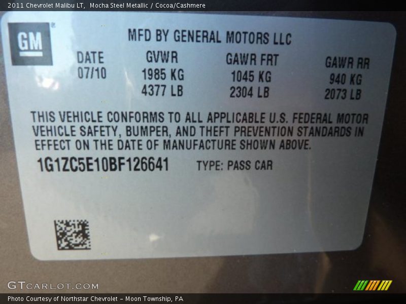 Mocha Steel Metallic / Cocoa/Cashmere 2011 Chevrolet Malibu LT