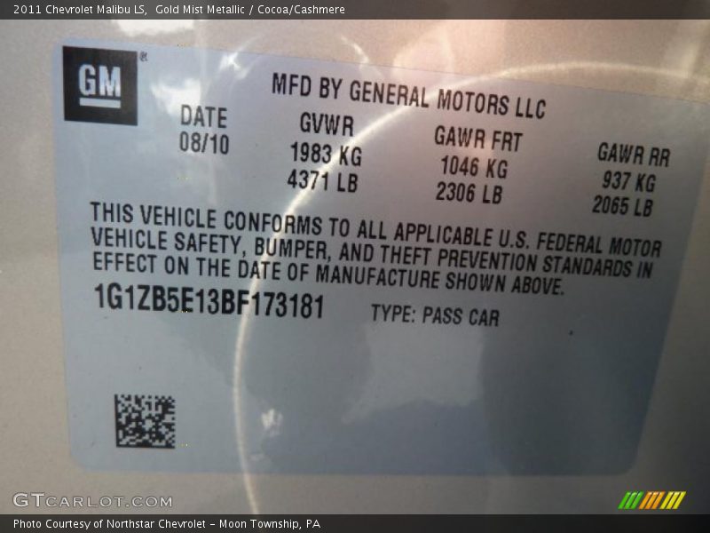 Gold Mist Metallic / Cocoa/Cashmere 2011 Chevrolet Malibu LS