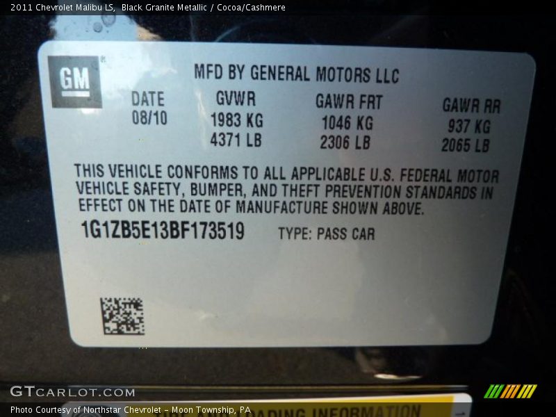 Black Granite Metallic / Cocoa/Cashmere 2011 Chevrolet Malibu LS