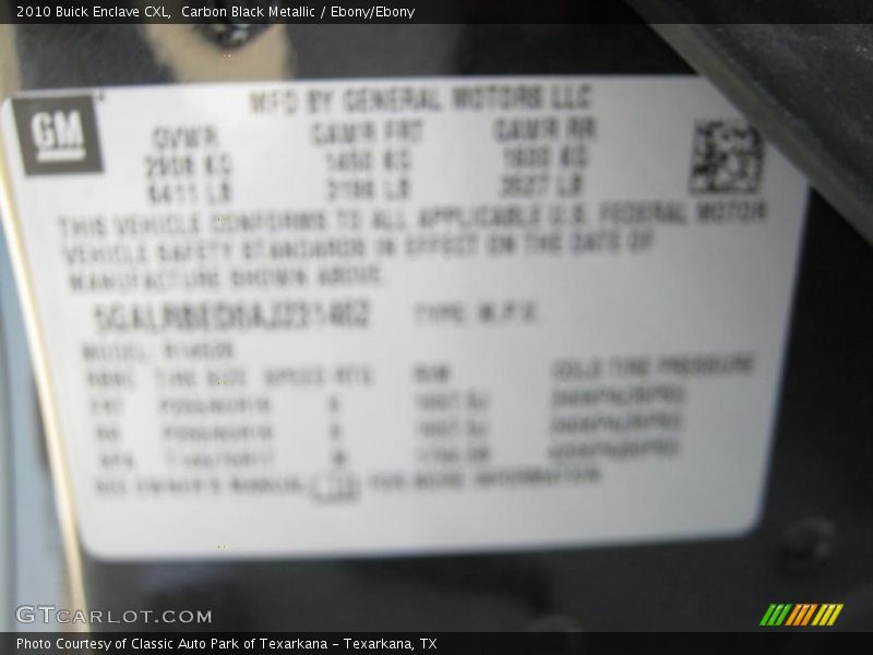 Carbon Black Metallic / Ebony/Ebony 2010 Buick Enclave CXL