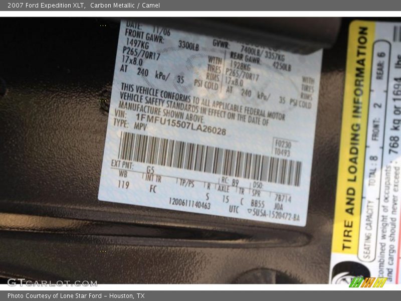 2007 Expedition XLT Carbon Metallic Color Code G5