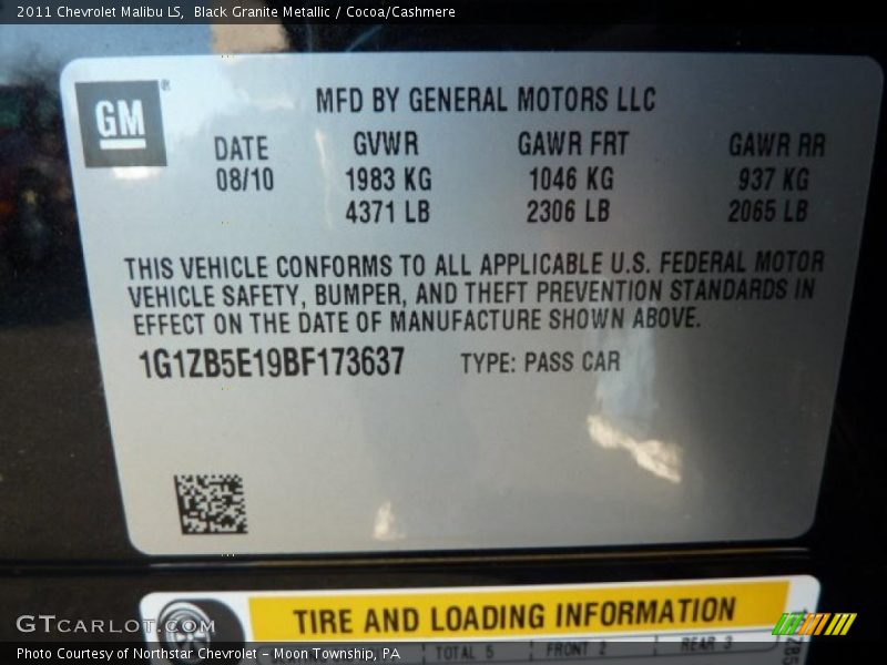 Black Granite Metallic / Cocoa/Cashmere 2011 Chevrolet Malibu LS