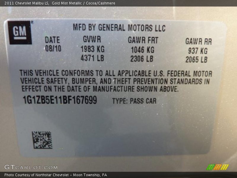 Gold Mist Metallic / Cocoa/Cashmere 2011 Chevrolet Malibu LS
