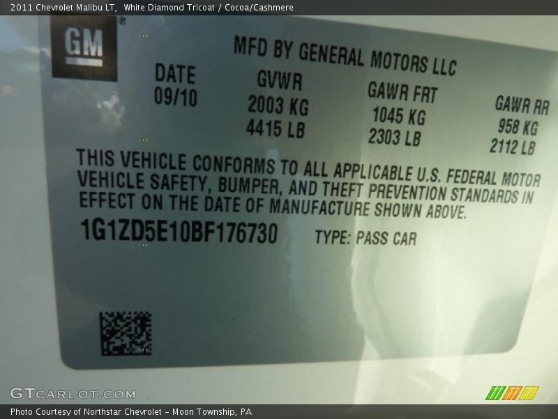 White Diamond Tricoat / Cocoa/Cashmere 2011 Chevrolet Malibu LT