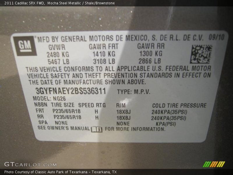 Mocha Steel Metallic / Shale/Brownstone 2011 Cadillac SRX FWD
