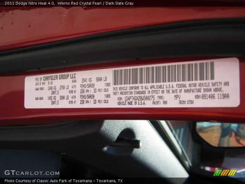 Inferno Red Crystal Pearl / Dark Slate Gray 2011 Dodge Nitro Heat 4.0