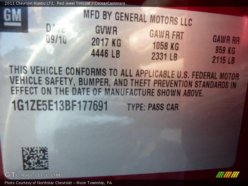 Info Tag of 2011 Malibu LTZ