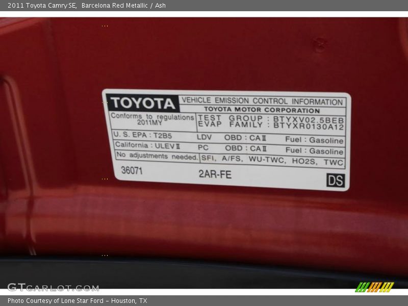 Barcelona Red Metallic / Ash 2011 Toyota Camry SE