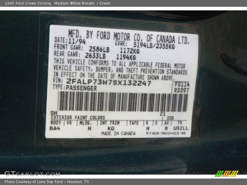 1995 Crown Victoria  Medium Willow Metallic Color Code SH