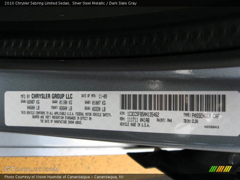 Silver Steel Metallic / Dark Slate Gray 2010 Chrysler Sebring Limited Sedan