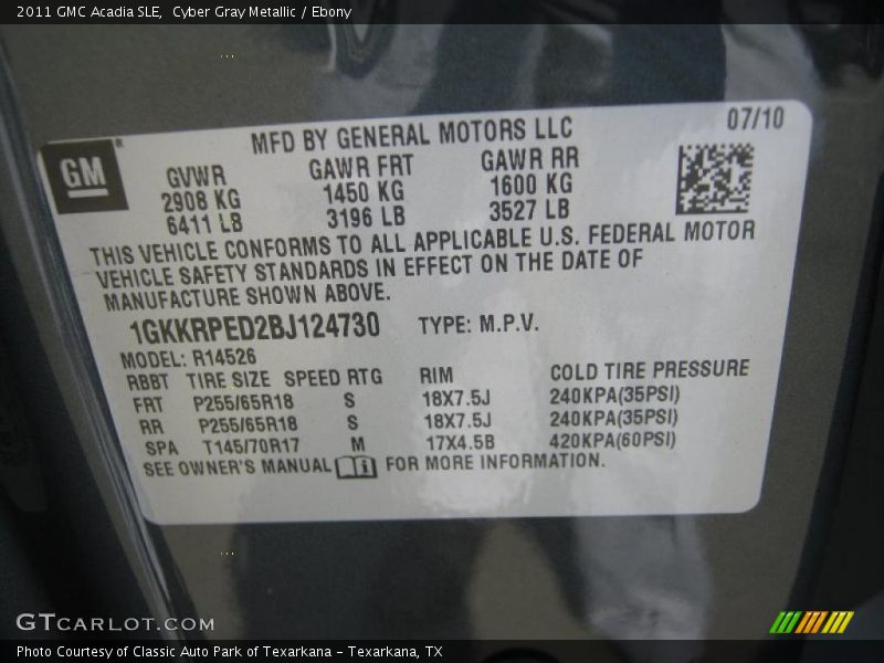 Cyber Gray Metallic / Ebony 2011 GMC Acadia SLE