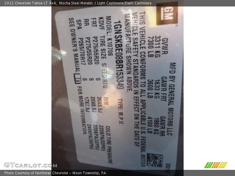 Info Tag of 2011 Tahoe LT 4x4
