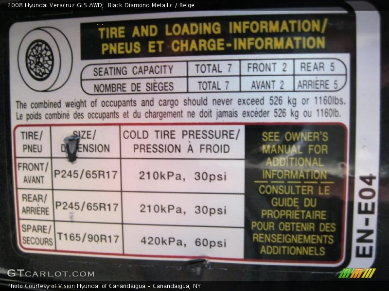 Info Tag of 2008 Veracruz GLS AWD