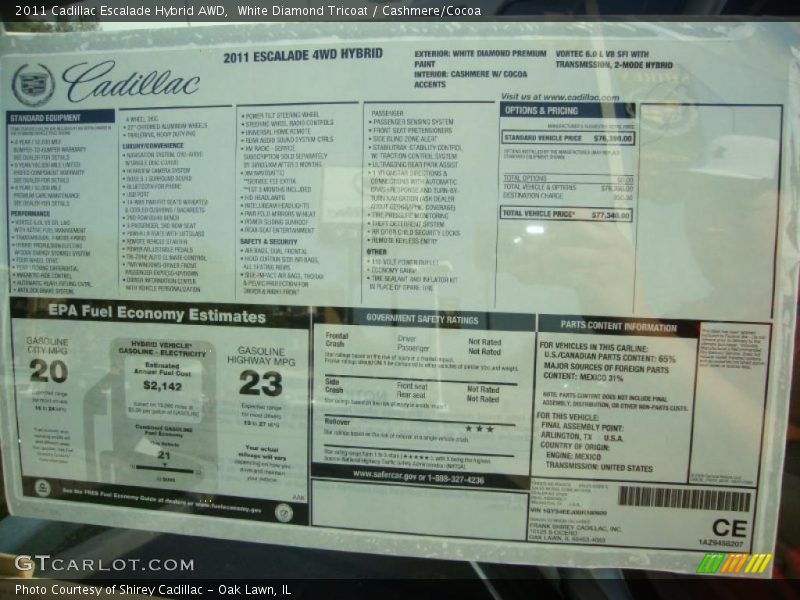  2011 Escalade Hybrid AWD Window Sticker