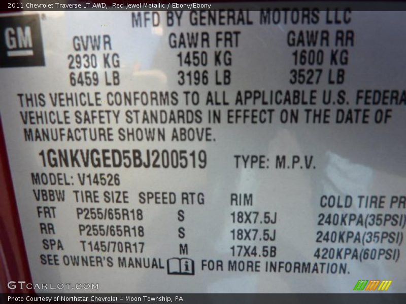 Red Jewel Metallic / Ebony/Ebony 2011 Chevrolet Traverse LT AWD