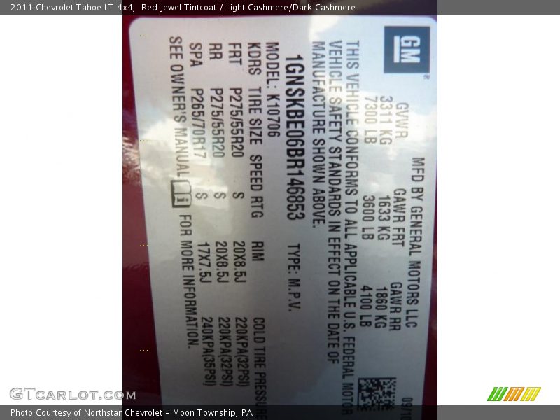 Info Tag of 2011 Tahoe LT 4x4