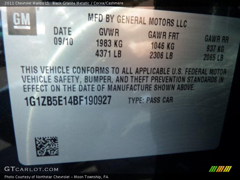 Black Granite Metallic / Cocoa/Cashmere 2011 Chevrolet Malibu LS