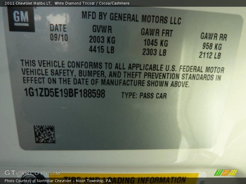Info Tag of 2011 Malibu LT