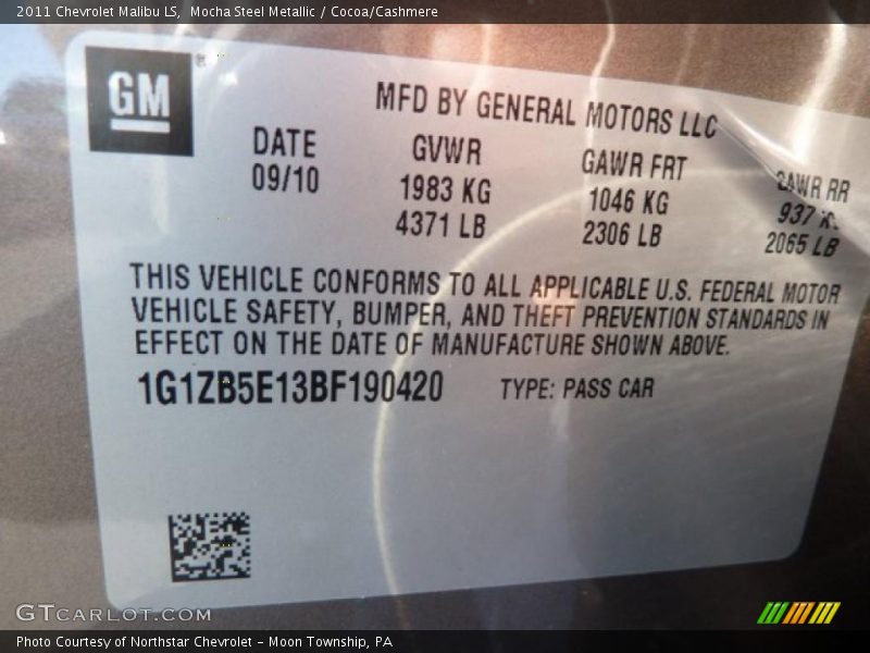 Mocha Steel Metallic / Cocoa/Cashmere 2011 Chevrolet Malibu LS