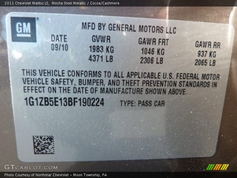 Mocha Steel Metallic / Cocoa/Cashmere 2011 Chevrolet Malibu LS