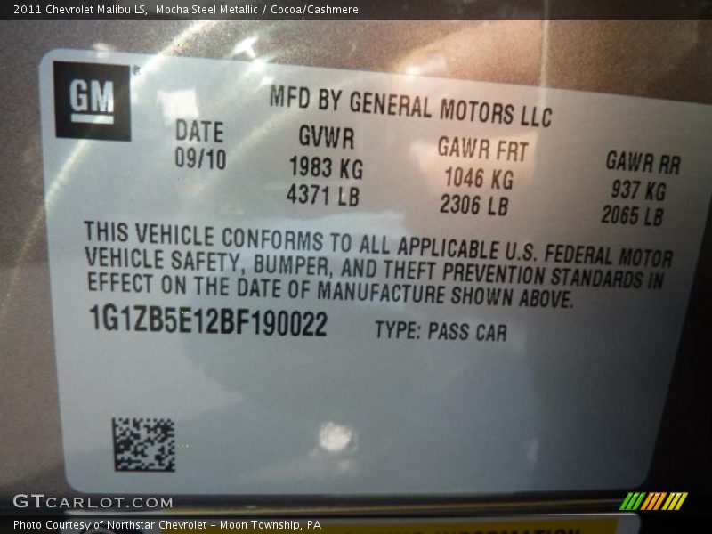 Mocha Steel Metallic / Cocoa/Cashmere 2011 Chevrolet Malibu LS