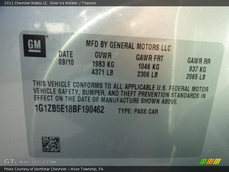 Silver Ice Metallic / Titanium 2011 Chevrolet Malibu LS