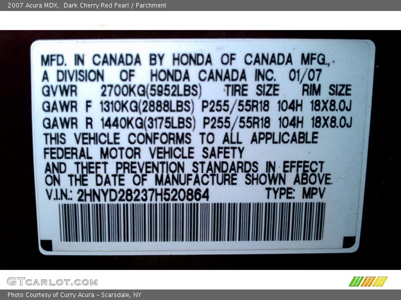 Dark Cherry Red Pearl / Parchment 2007 Acura MDX